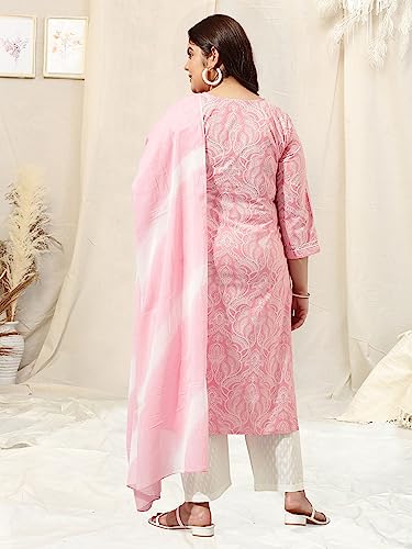 Image of MIRCHI FASHION Pure Cotton Plus Size Straight Kurta Set with Dupatta | 3 Piece Summer Ethnic Kurta Pant Set | Office Wear Salwar Suit for Women