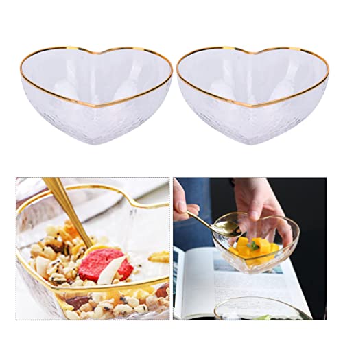 Glass Serving Bowl 2Pcs Heart Shaped Glass Bowls Dessert Display Bowls Decorative Food Serving Bowls Mixing Bowl Home Tableware For Cereal Salad Soup Pho Dessert Rice Noodle Mixing Bowl #TOP1