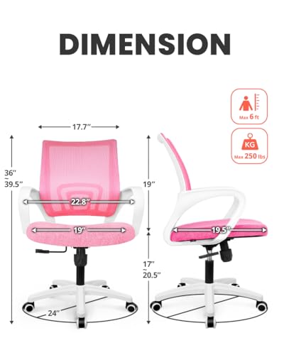 Image of NEO CHAIR Office Desk Computer Chair Ergonomic Mesh Gaming Cushion Seat with Comfy Lumbar Mid Back Support Adjustable Height Swivel Rolling Wheels for Home Task (Pink)