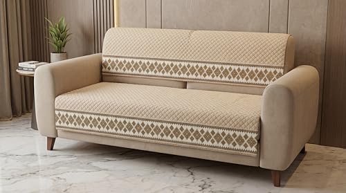 Image of KINGLY Sofa Cover 2 Seater Fully Covered | Stretchable Anti-Slip Slipcover | Washable Furniture Protector | Cream Beige| Seat & Back | Set of 2Pc