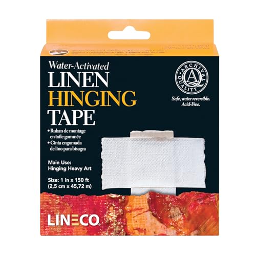 Lineco Water-Activated Linen Tape, Acid-Free Neutral pH Self Adhesive Tape for Hinging Artworks, Photos, Poster and Mats, 1 in. x 50 yd. roll