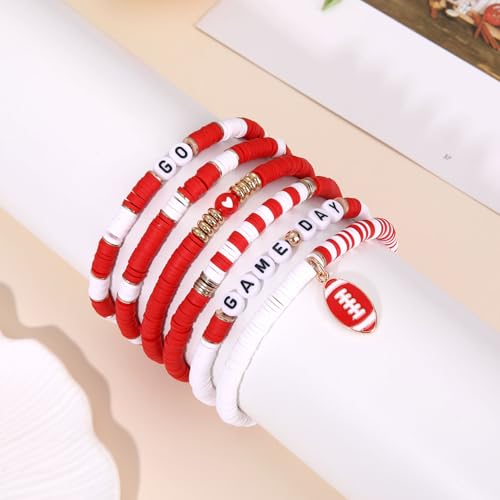 FAERLIIRY Game Day Bracelets for Women Football Bracelets Stackable Heishi Beaded Stretch Bracelets Sport Fan Bracelet Football Charm Bracelet Bangles Football Mom Accessories Outfits Jewelry4
