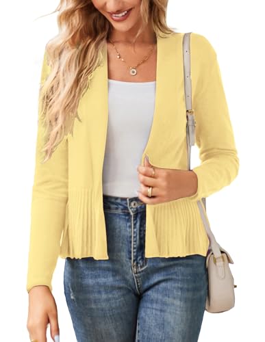 Image of GRACE KARIN Women's Lightweight Peplum Cardigan Sweaters Open Front Cropped Cardigan Long Sleeve Trendy Summer Knit Tops
