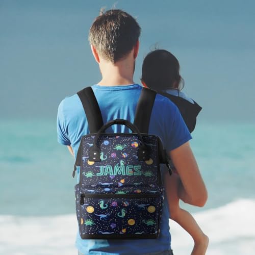 Image of Dinosaur-Diaper-Backpack for Baby Boys Waterproof Nappy Backpack for Mom Dad Dark Blue Baby Boys Diaper-Bag to Print Name