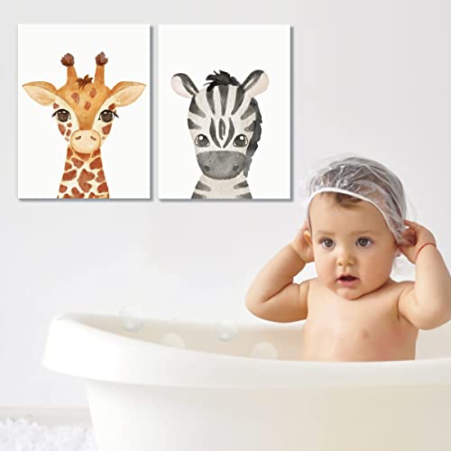 Bincue Cute Zoo Animals Canvas Wall Art Prints For Kids Nursery Baby Room Decor Lion Monkey Elephant Giraffe Leopard Zebra Wild Animals 6 Pieces Framed Canvas 12" X 16" #TOP2