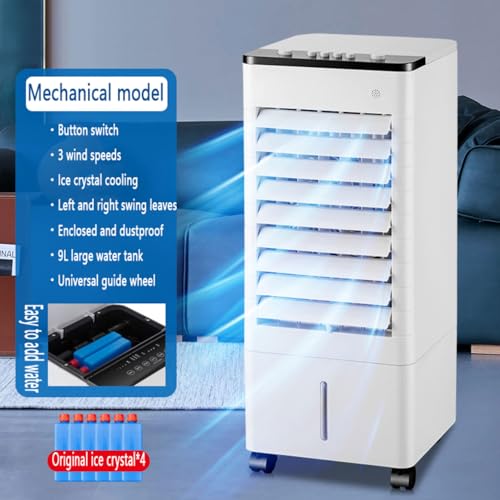 Raffreddatore d'aria evaporativo portatile, capacità 9L, telecomando, 3 impostazioni di velocità, ventola oscillante, ad alta efficienza energetica per casa, ufficio, camera da letto, funzionamento