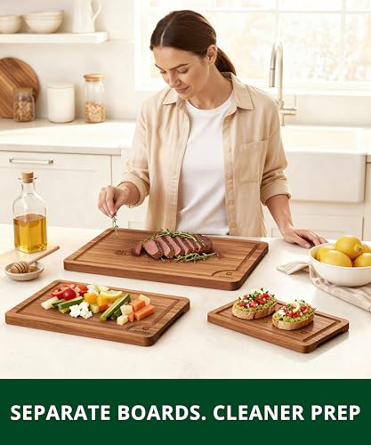 ROYAL CRAFT WOOD Premium Cutting Board Set – Carbonized Bamboo & Wooden Cutting Boards for Kitchen Meal Prep, Durable Butcher Block for Meat with Side Handles, Deep Juice Groove, Charcuterie &Chopping - Image 3