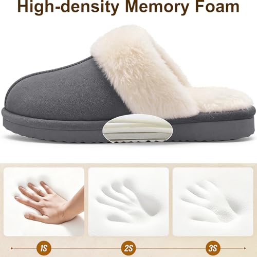 Image of Litfun Women's Fuzzy Memory Foam Slippers Fluffy Winter House Shoes Indoor and Outdoor