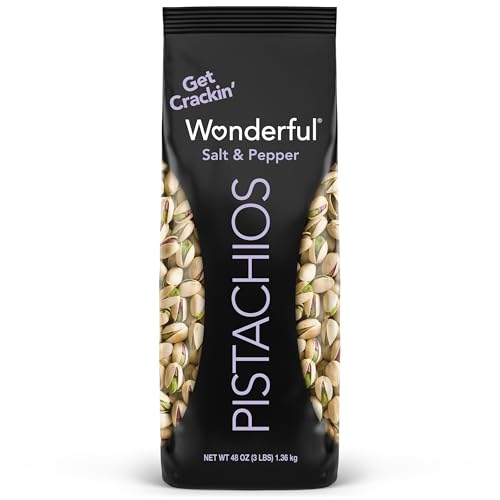 Wonderful Pistachios In Shell, Salt & Pepper Flavored Nuts, 48 Ounce Bag, Protein Snacks, Gluten Free, Healthy Snacks for Adults