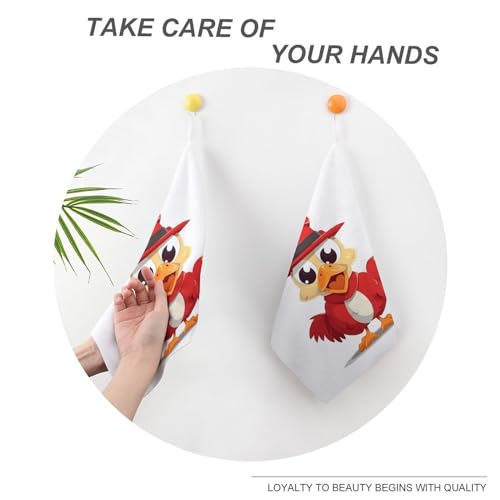Toallas impresas de cocina y baño, juego de 4 paños cuadrados con diseño de pollo con gorro 6