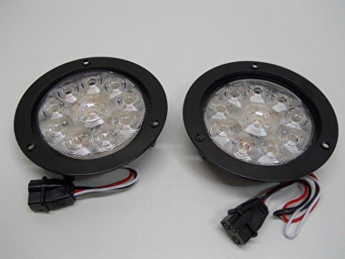 United Pacific 4" Round Clear Red 10 Led Brake Stop Turn Tail Lights /5.5" Plastic Flange Mount #TOP1
