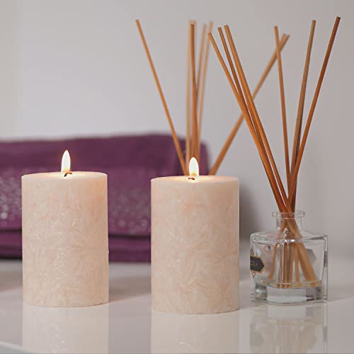 Unscented Pillar Natural Candles, Clean Burning, Dripless, Smokeless Set Of 4 (2.75” X 3” Marble White) #TOP3