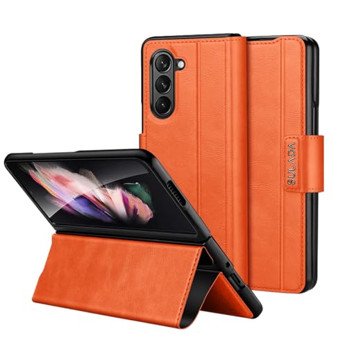 Coque Galaxy Z Fold 5 cuir premium orange antichoc avec support de visionnage horizontal