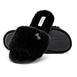 JOJOCOSY Rabbit Model Lady’s Comfortable Fuzzy Memory Foam Scuff Women’s Fashion Plush Open-toe Relaxing Indoor Slippers (Black, Large)