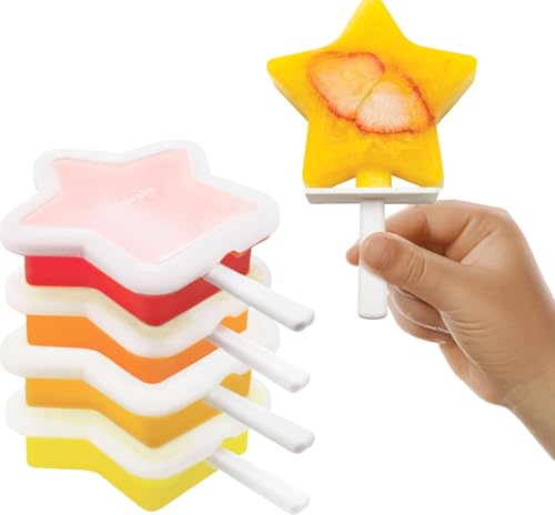 Image of Tovolo Star Shaped Popsicle Molds Pack of 4 Stackable Popsicle Molds with Drip Guards, Silicone BPA Free Reusable Star with Sticks for Kids, Easy Release Dishwasher Safe Freezer Treats