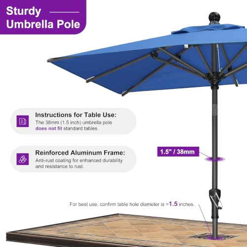 Image of PURPLE LEAF Patio Market Umbrella 6' x 4' Rectangle Tilt Sky Blue 8 Ribs
