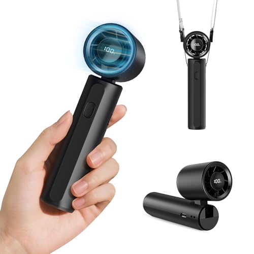 DUOMIY 2026 Upgraded Portable Handheld Turbo Fan Personal fan 18000RPM Speed Adjustable, 3-IN-1 Rechargeable Fan with LED Display, Travel Essentials, Gifts for Women Men Outdoor Indoor (Black)