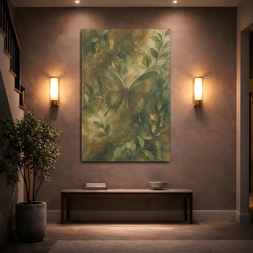 Toile papillon vert et or premium grand format vertical 3cm - 2