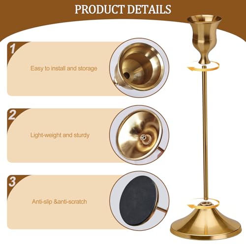 Miniatura 6 de Juego De 3 Candelabros Color Cobre, Portavelas De Metal Vintage Para Velas Cónicas, Set De 3 Alturas 23 19 16 Cm Con Base Estable 7cm, Centro De Mesa Elegante Para Navidad Y Decoración Del Hogar