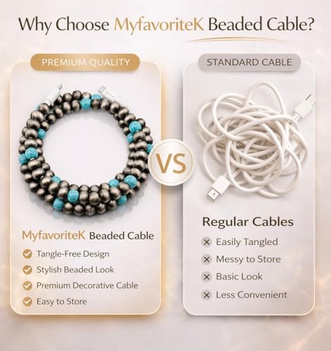Image of Stylish Beaded Phone Charger Cable Colors USB Charging Cord for Smartphones (4-1, Charcoal, 3.3ft)