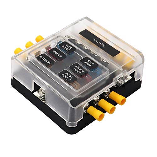 TIYANG 6 Circuits Fuse Block Boat Camper Car Grounding Blocks Truck RV Solar Fuses Box 12 Connectors