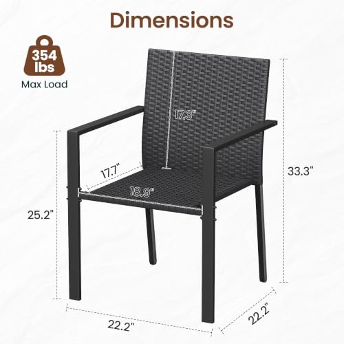 Image of Amopatio Stackable Wicker Chairs, Patio Dining Chairs Set of 2, All-Weather Breathable Outdoor Dining Chair, Steel Frame, Armchair w /Armrests, for Garden, Porch, Deck, Poolside, Fire Pit, Black