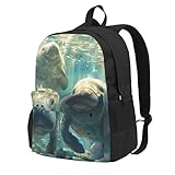 Fbghhty Mochila de gran capacidad con estampado de animales de manatí para adultos, escuela, viajes, senderismo, trabajo, uso diario