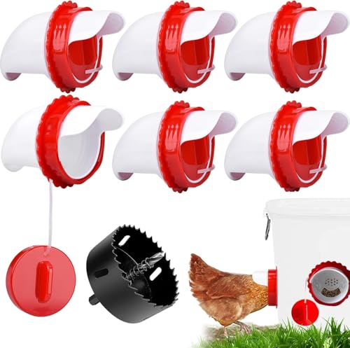 Chicken Feeder Port Kit 6 Pack Automatic Poultry Feeder Cups for Buckets & Bins No Waste Rainproof DIY Chicken Feeders for Hens Ducks & Other Poultry