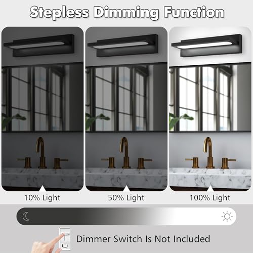 Image of LED Bathroom Lighting Fixture Over Mirror Matte Black,20W Dimmable Modern LED Vanity Light,6000K Cool White Over Mirror Vanity Light for Bathroom,IP44 Waterproof(20.5 Inch)