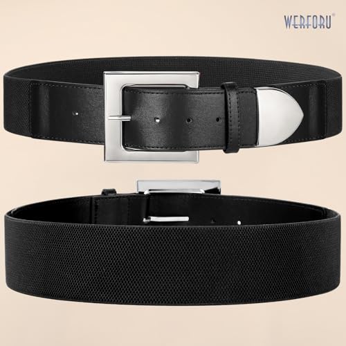 WERFORU Women Wide Elastic Waist Belt with Square Buckle Ladies Thick Stretch Belt for Dress Waistband for Woman3