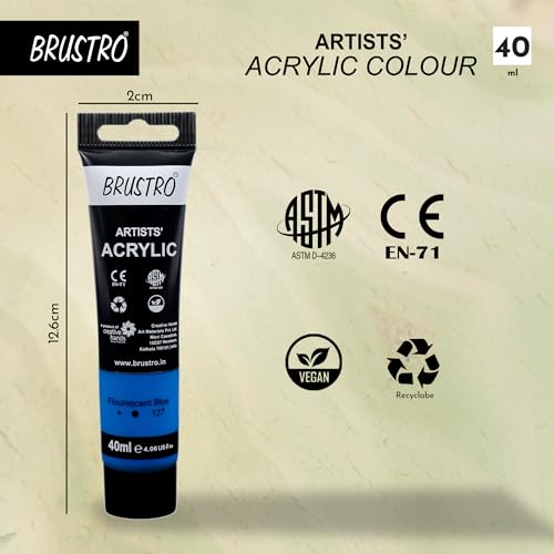 Image of BRUSTRO Artists Acrylic Paint Tube | 40ml, Fluorescent Blue (Pack of 2)|Non-Toxic, Water based, Inter Mixable, Ideal for Painting, Textured Effects on Canvas, Paper, Fine Art Student and Professionals