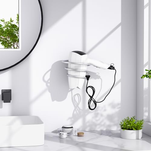 Tindbea Suporte para secador de cabelo, suporte de parede de níquel escovado, suporte de parede, org