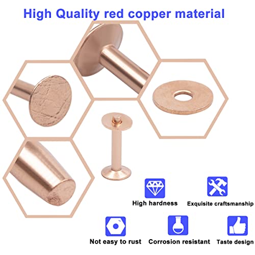 Wuta Copper Rivets And Burrs, 83Pcs, Solid Brass Rust-Proof Studs Leather Copper Rivet For Leather Pure Copper Rivet Setting Tool For Belts Wallets Collars Leather Diy Craft Supplies 4 Sizes (Copper) #TOP2