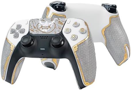 Controller Grips for PS5 DualSense, Skin kit,Anti-Skid, Multi-Texture, Sweat Absorption, Pre-Cut Grips Tape, by SHADOW BOOLT (Ash Grey & Gold, Guardian Series 2.0 for DualSense)