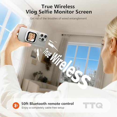 Image of Wireless Vlog Selfie Monitor Screen with AMOLED Display, 4K Phone Vlog Selfie Monitor Screen Bluetooth Remote, Magnetic Back Camera Monitor for Vlog Live Stream TikTok, Compatible with iPhone /Android