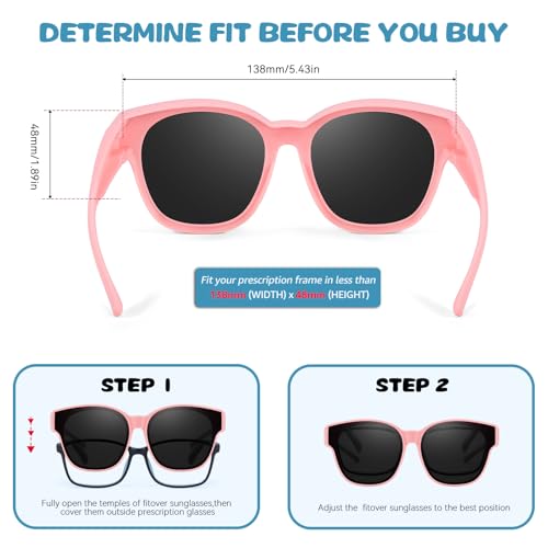 LVIOE Kids Polarized Sunglasses Fit Over Prescription Glasses for Age 6-15 Girls Boys Flexible Shades UV Protection LS8152-04