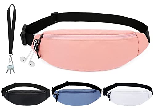 DORNNA® Riñonera Deportiva para Hombre y Mujer de Tela con Cinturón Ajustable para Entrenamiento al Aire Libre, Senderismo, Viaje y Casual, Colgante para Llaves Gratis de Regalo. (Rosa)