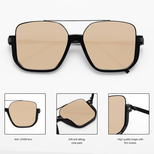 GUVIVI Retro Oversized Aviator Sunglasses for Women Men Square Double Bridge Pilot Sun Glasses 70s Trendy Shades - Image 7