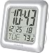 KADAMS Digital Bathroom Shower Wall Clock, Waterproof for Water Spray, Temperature, Seconds Counter, Moisture Proof, Large Display, Calendar Month Date Day, Suction Cup Stand Hanging Hole SILVER FRAME