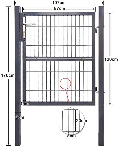 Jiubiaz Galvanised Steel Garden Gate, 120 x 100 cm, Anthracite, Includes High-Quality Handle, Lock and Keys, Garden Door, Inner Gate, Fence Gate for Bar Mat Fence