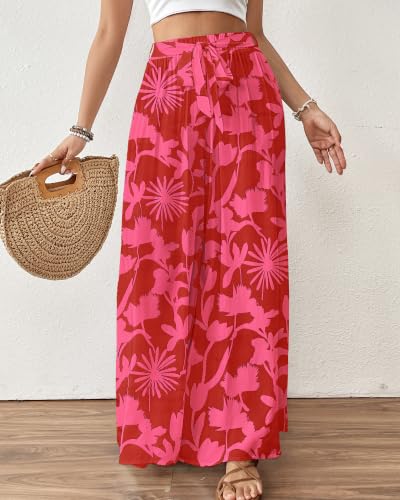Image of Bsubseach Women Wide Leg Pants Floral Flowy Palazzo Pants