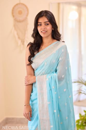 Image of Women's Cotton Woven Soft Sarees With Attach Blouse Piece.