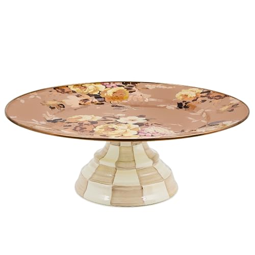 Image of MACKENZIE-CHILDS Enamel Pedestal Platter, Large, Wild Rose Mauve