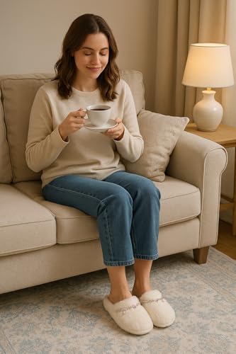 Women's Fuzzy Slip-on Slippers - Memory Foam Indoor Home Slippers, Cozy, Soft, Lightweight & Comfortable for Home Use2