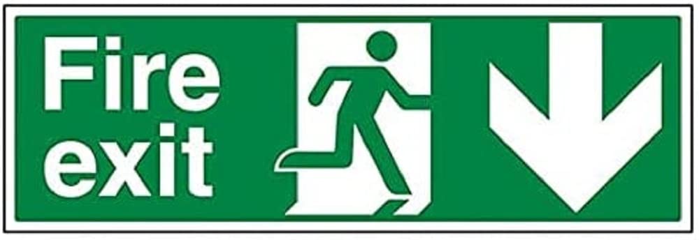 V Safety Fire Exit - Fire Exit Arrow Down - 300 X 100mm