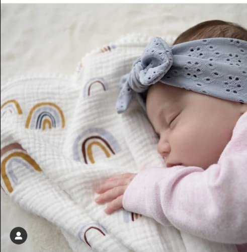 Chungel Cotton Baby Muslin Tassles 40"X 47", Baby Receiving Blanket With Fringe, Boho Muslin Swaddle Blanket With Fringe - Rainbow #TOP2