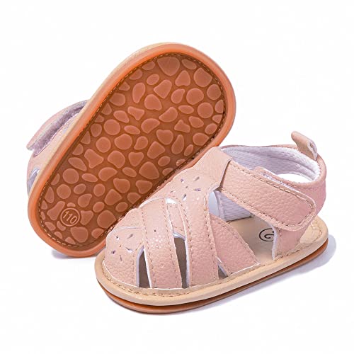 Image of Meckior Baby Toddler Infant Girls PU Leather Soft Open Toe Summer Sandals Flower Princess Flat Shoes
