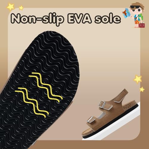 Image of Torotto Toddler Kids Sandals Boys Girls Cork Footbed Sandals with Adjustable Buckle Casual Slides Open Toes Flat