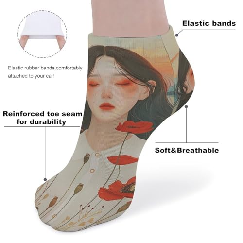 Long Hair Beauty Ankle Socks 5-Pack, Breathable Casual Athletic Socks for Women Men, One Size (6-11)3