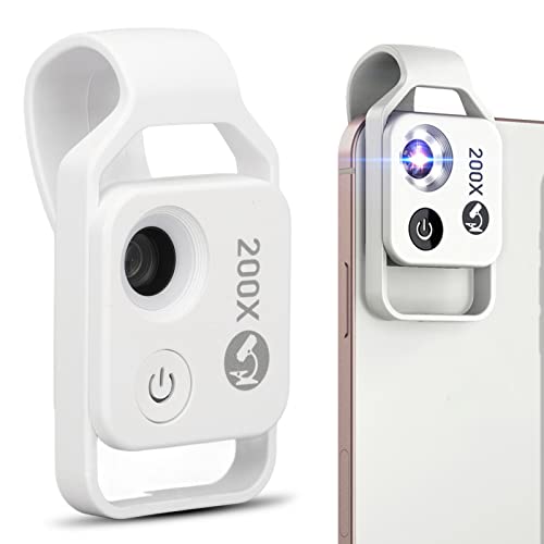 Image of Phone Microscope Lens,200X Mini Microscope Clip Design,Portable Microscope with LED Light CPL for Jadestone Metal (White)